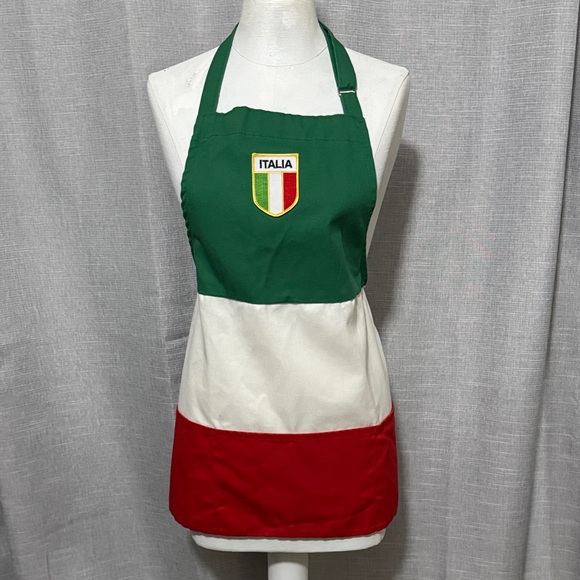 “Italia” Cooking Apron-Cloth-Green/White/Red-OSFM-3 Pockets-Unisex - Picture 1 of 16